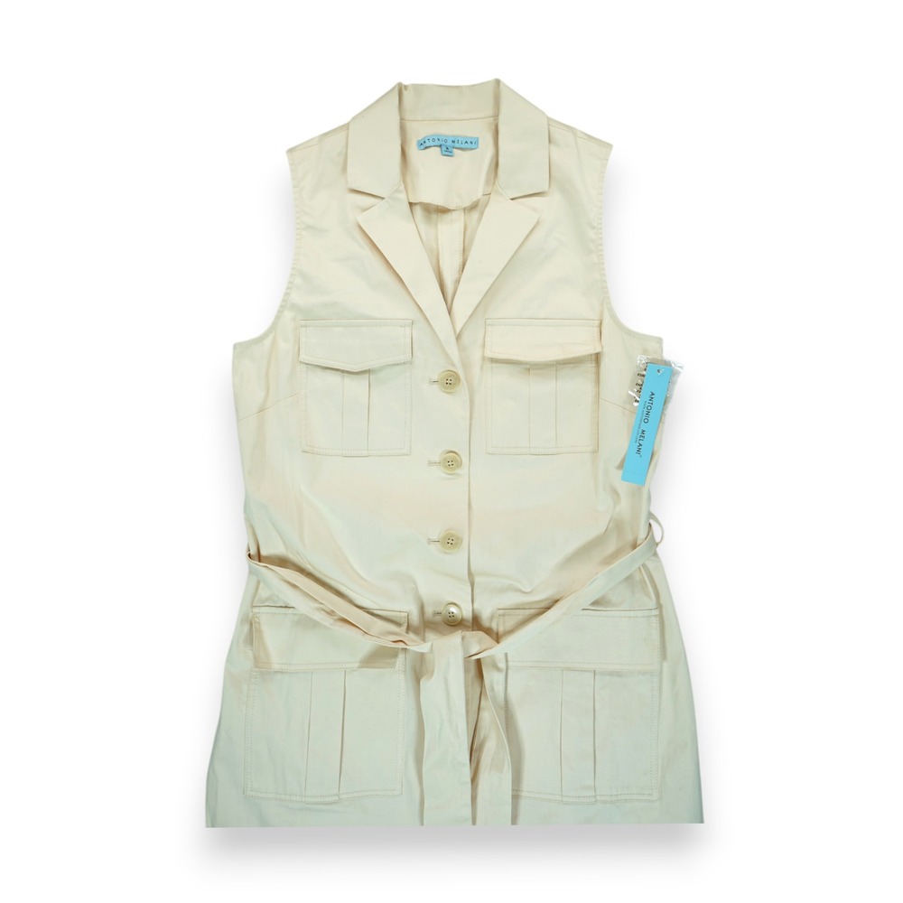 NWT Antonio Melani Sleeveless Dress Samantha Model Belted Size 6 ~ Ivory - Picture 3 of 4